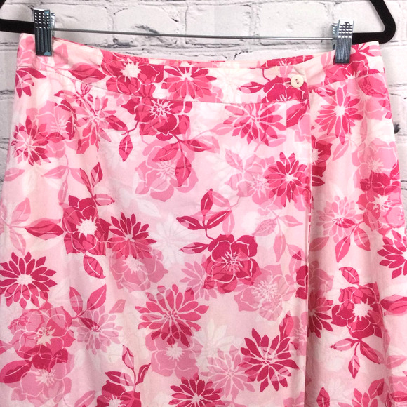 VTG Talbots Women's Barbie Pink Floral Wrap Lined Cotton Maxi Skirt Size 8 - Picture 2 of 16